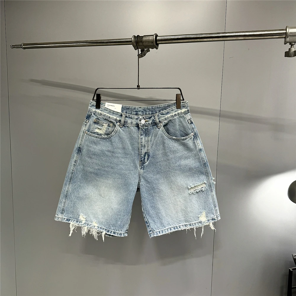 الصيف الشارع الشهير ممزق الدينيم السراويل الرجال غسلها 5 بوصة فضفاضة تناسب مستقيم الساق الهيب هوب الجينز الذكور الكورية قسط جودة العصرية