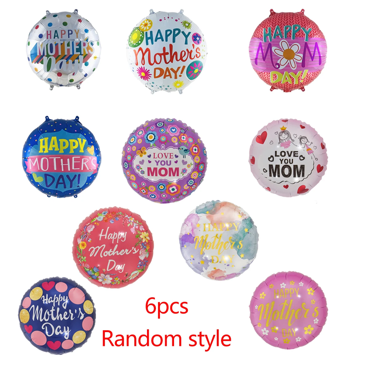 6Pcs 18Inch English Spanish Happy Mother\'s Day Heart Round Balloons Love You Mom Best Mom Helium Balloon Mother\'s Day Decoration