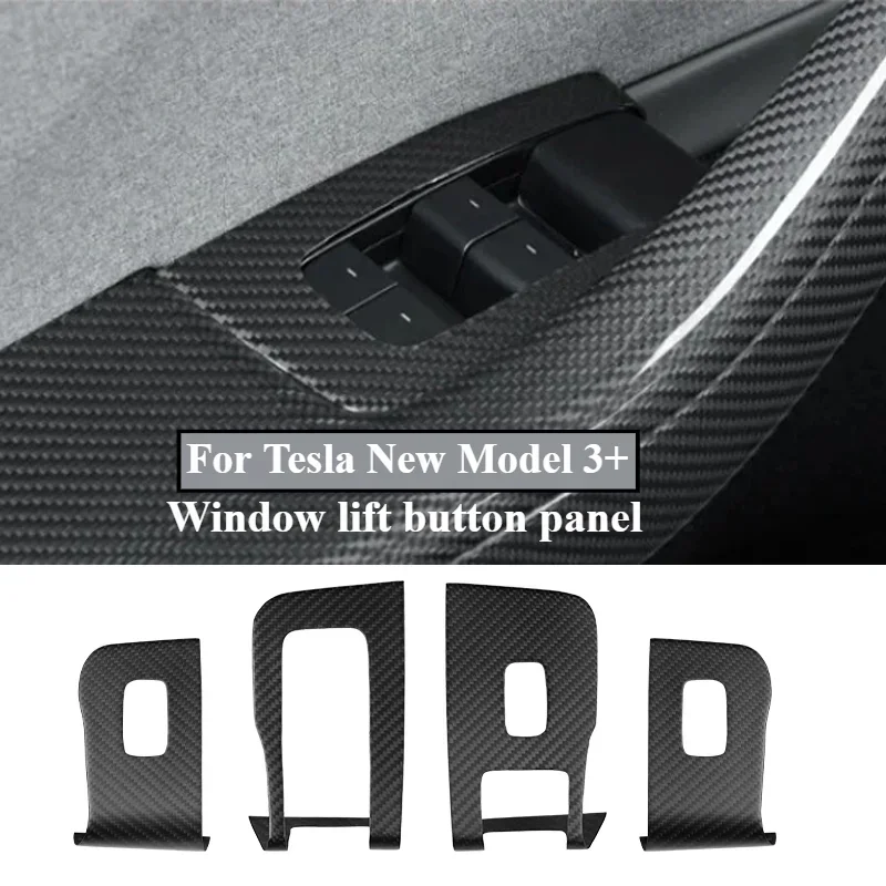 4Pcs For Tesla New Model 3 2024 Lifting Panel Switch Buttons Window Dry 3K240G Real Carbon Fiber Sticker Modification Accessorie