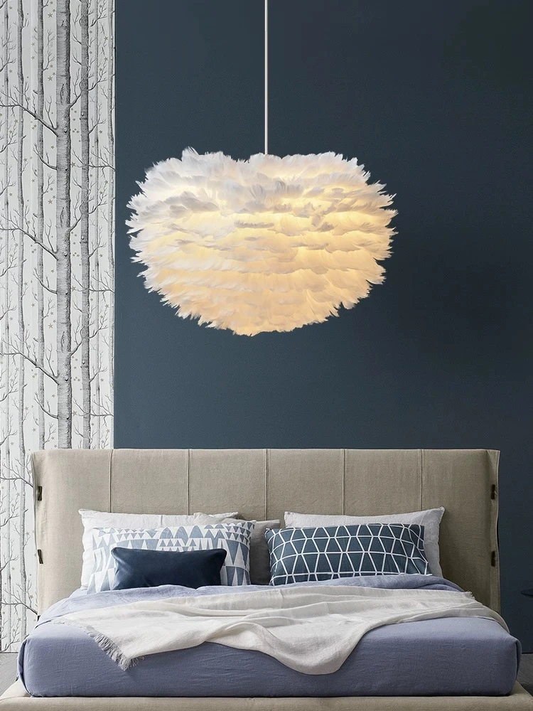 Feather Chandelier Nordic Modern Living Room Bedroom Feather Lamp Warm Dining Room Lamp Clothing Shop Coffee Shop Chandelier
