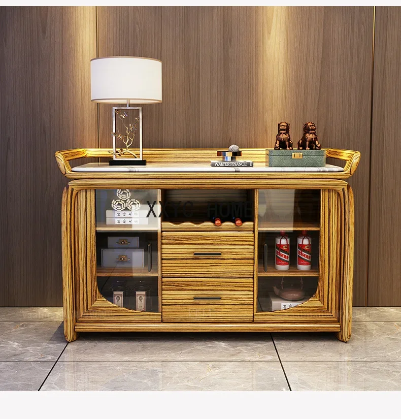 

New Chinese Style Solid Wood Marble Sideboard Cabinet Large Ugyen Wooden Furniture Locker