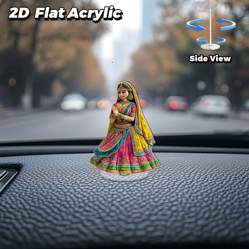 2D Flat, 1pc Indian Female Figure Statue with Rotating Base - Traditional Sari Decor in Vibrant Colors Suitable for Home, Office