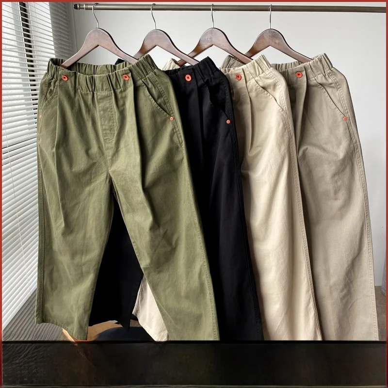 

Line Men's Loose Straight Leg Cotton Workwear Casual Pants mid Waist Trousers Autumn Season Pure Color Youth Sle
