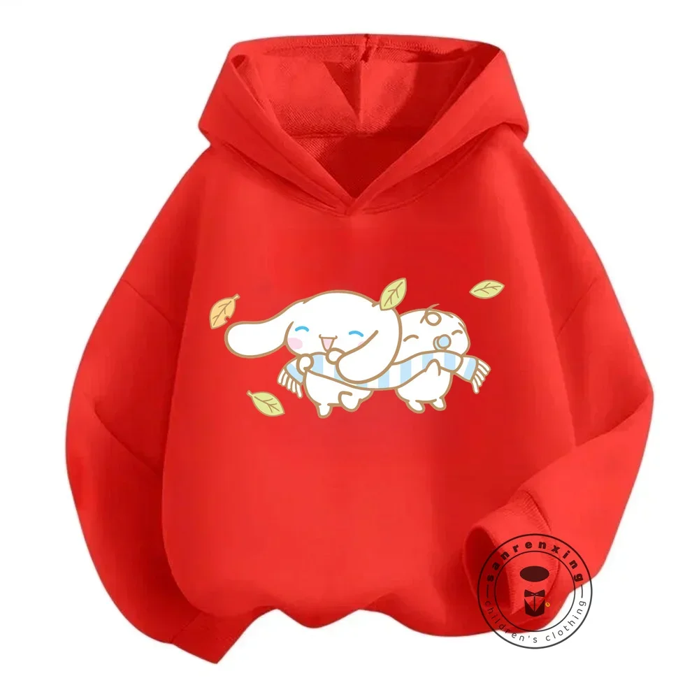 Cheerful Kawaii Cinnamoroll Cartoon Hoodies Featuring Soft Long Sleeves and Vibrant Graphics Sanrio Autumn Winter Tops for Kids