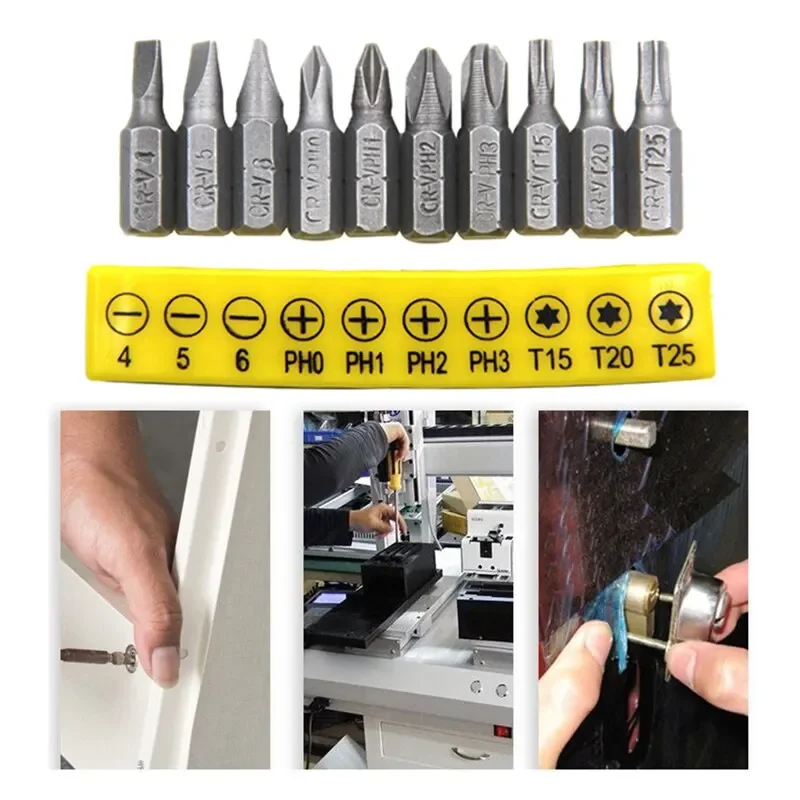 10pcs Screwdriver Head Bit High Speed Steel Woodworking Drill Bit Set for Hardwood Softwood&Plywood Woodworking Power Tools Set