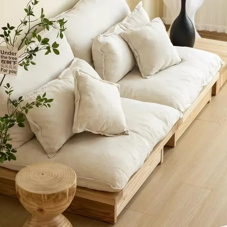 Japanese-style log ash wood solid wood sofa Nordic living room removable and washable simple sofa