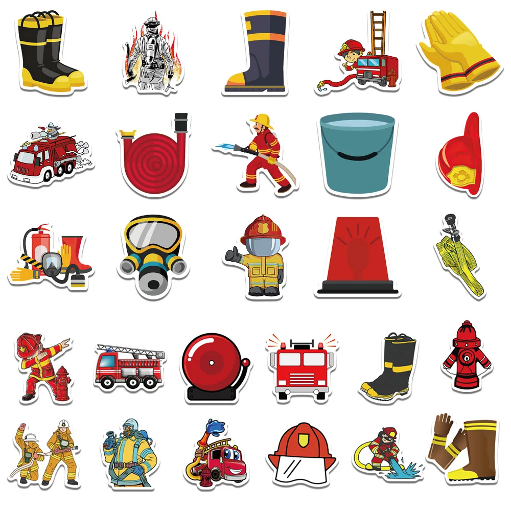 52PCS Firefighter Sticker Brave Fireman Fire Trucks Stickers DIY Laptop Phone Water Bottle Teaching Board for Boys Girls Kids