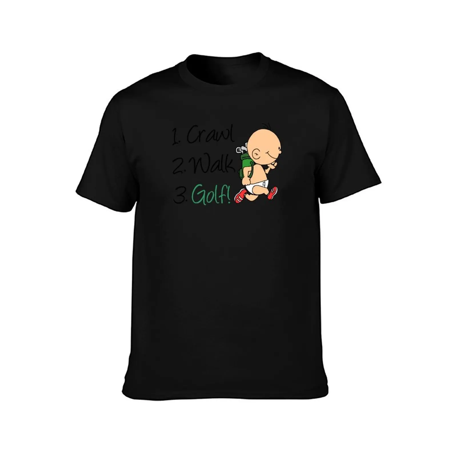 Crawl, Walk, Golf Golfing Baby Cartoon T-Shirt, Summer Casual Cotton Tee, Oversized Streetwear Tops, Vintage Graphic Print