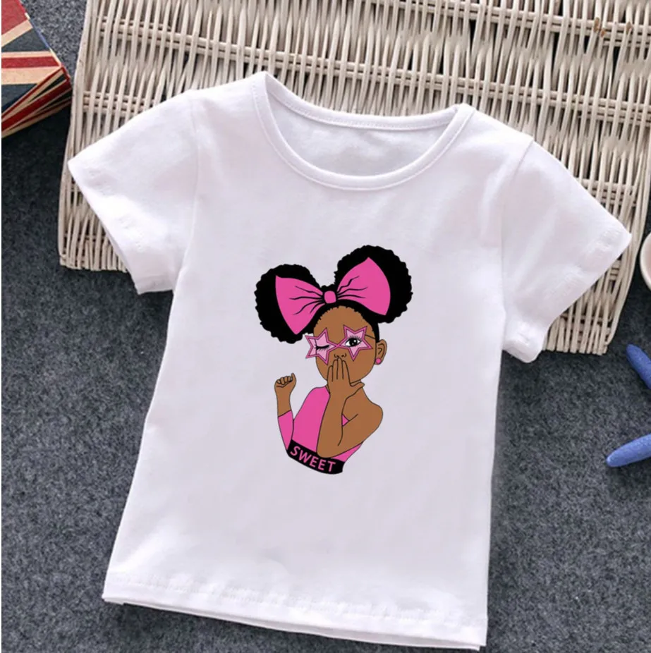 Black Child Girl Print T-shirt Feminist Short Sleeve Top African Girl Print Boys Clothes