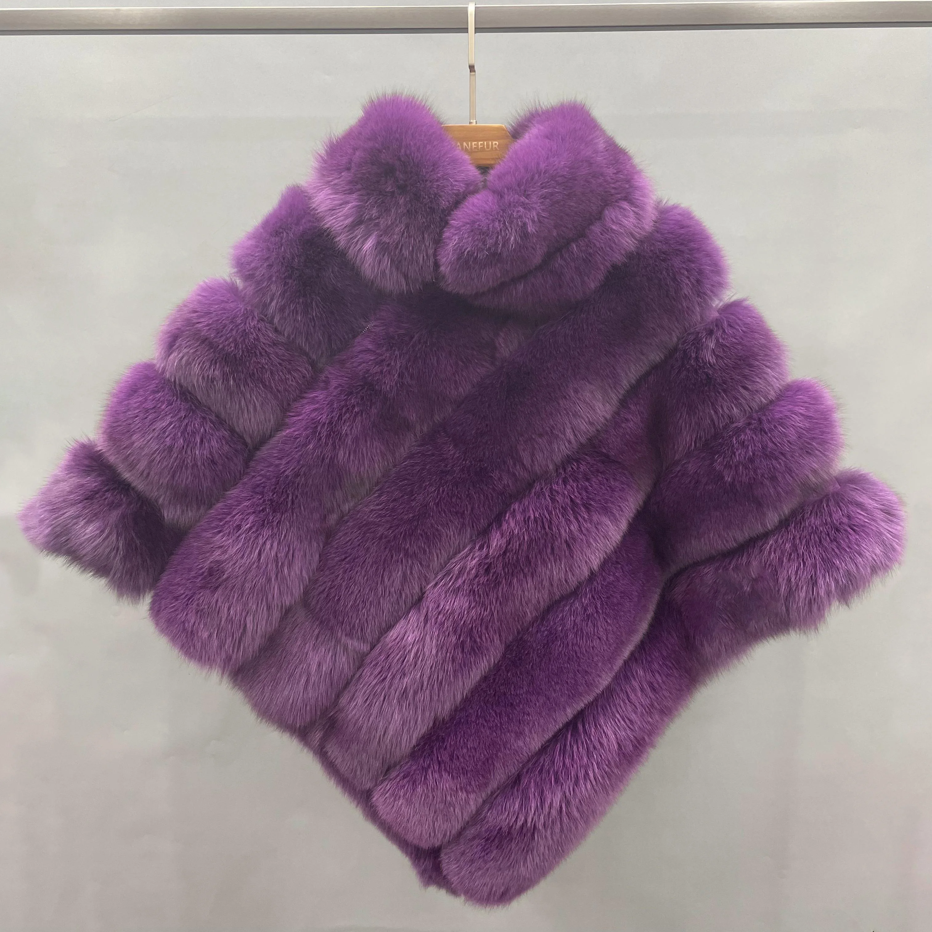 JANEFUR-Poncho de piel de zorro para mujer, abrigo de piel Real de lujo, Jersey largo suelto, ropa de abrigo elegante para mujer, venta al por