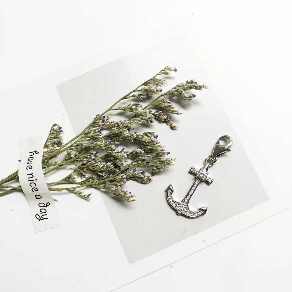 White Anchor Dangle Charm Pendant Europe Fine Jewelry Women Men Lucky Trendy Gift In 925 Sterling Silver