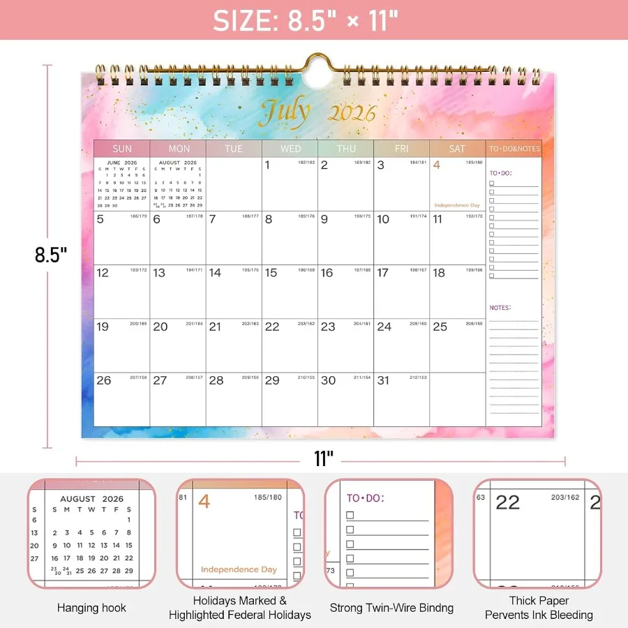 التقويم 20252026 Iludes من يوليو 2025 إلى ديسمبر 2026 18 تقويم الحائط الشهري 2026 11 × 8.5 Ihes. ورق سميك مع مواعيد جوليان أ #2