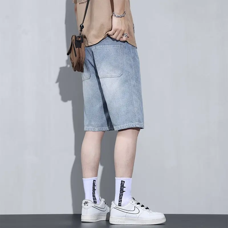 الرجال خمر نمط غسلها مستقيم الدنيم السراويل فضفاض صالح الدنيم السراويل الصيف الساخن العصرية الكورية عارضة بانت للرجال سراويل قصيرة