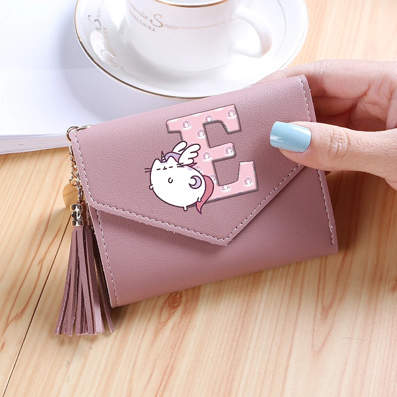 Pusheen PU Short Wallets Cartoon Anime Fat Cats Printed Letter Coin Purses Fashion Women Horizontal Wallet Key Card Holders Gift