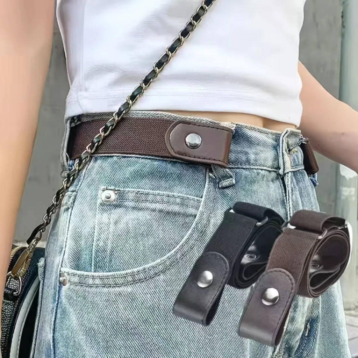 2 قطعة/المجموعة لا مشبك حزام مطاط للنساء الرجال للجنسين تمتد حزام للسراويل الجينز عارضة مشبك الحرة حزام غير مرئي قابل للتعديل