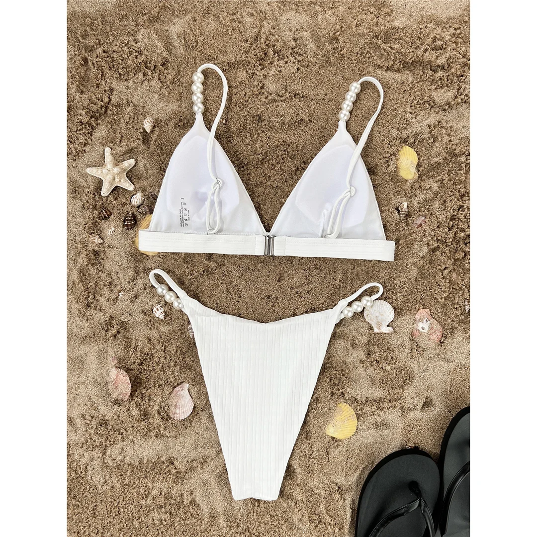 Sexy Perlen-Bikini mit hohem Beinausschnitt und Polsterung, Damen-Badeanzug, zweiteiliges Bikini-Set, Badebekleidung, Badeanzug für Damen, V4366 – Detail 10