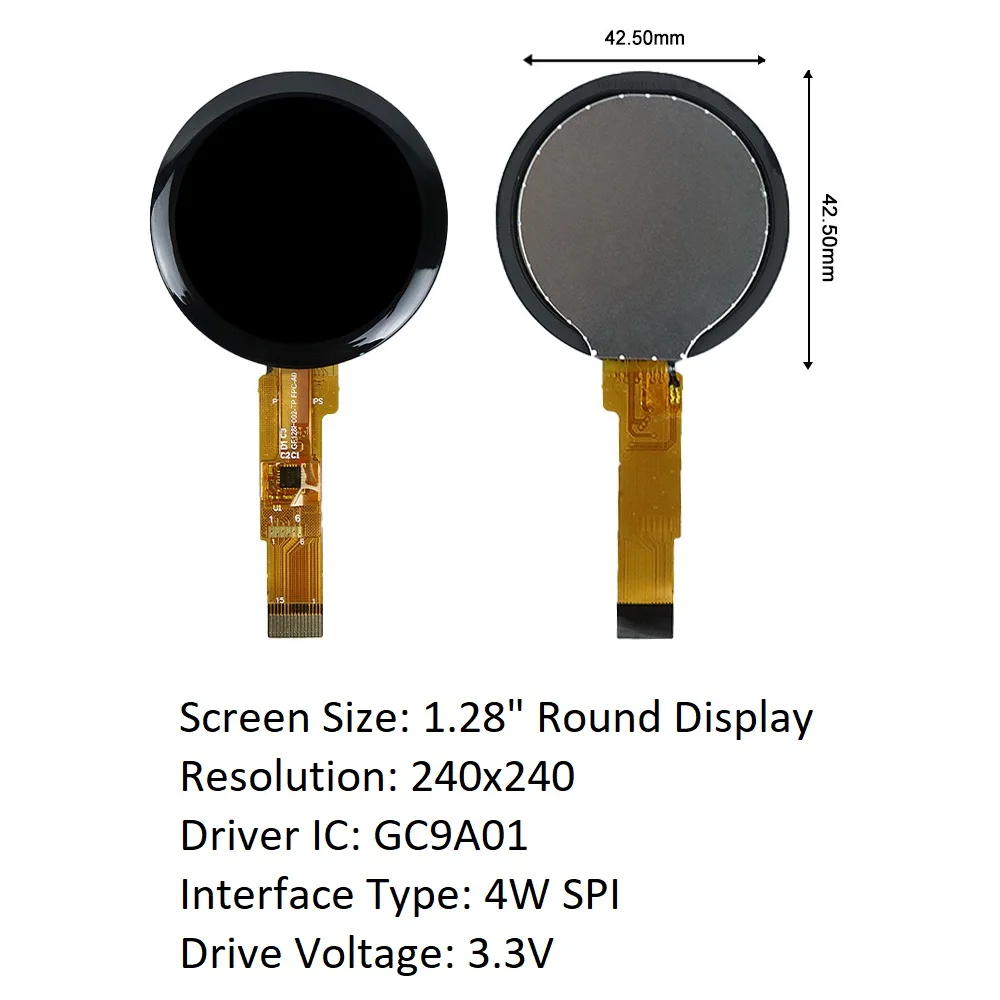 1.28 inch Round IPS Capacitive Touchscreen 4W SPI Interface 15Pin GC9A01 Driver/ CST816T CTP 240*240