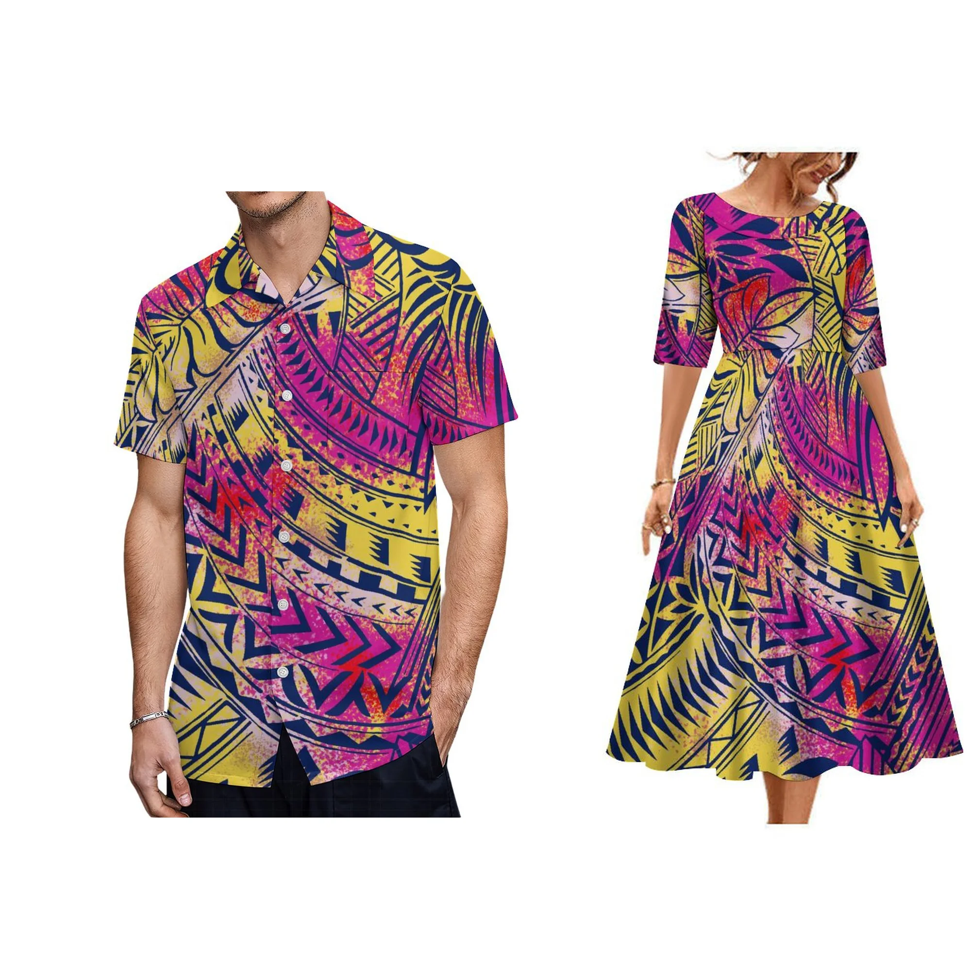 

Wholesale Hawaii High Quality Sustainable O-Neck Long Dress Polynesia Big People Large Size 8XL Dress