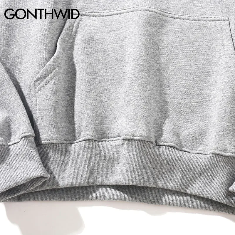 GONTHWID Men\'s Hoodies Pullover Casual Solid Color Sports Outwear Hooded Sweatshirts Hoodies Fashion Streetwear Sweatshirt Tops