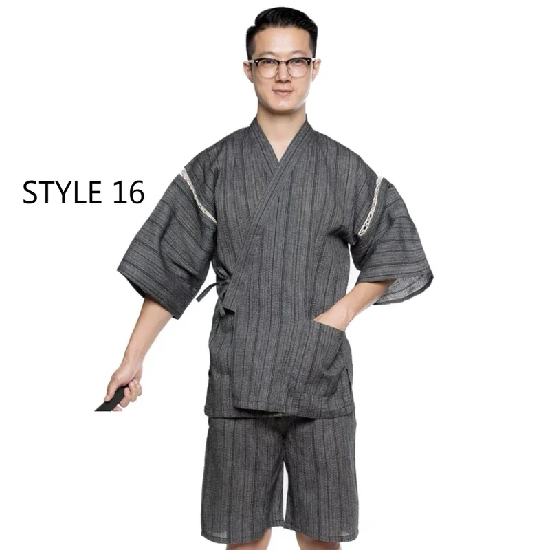 2023new Japanese traditional samurai kimono for men yukata bathing robe hekoobi loose sauna wear homewear summer short sleeve