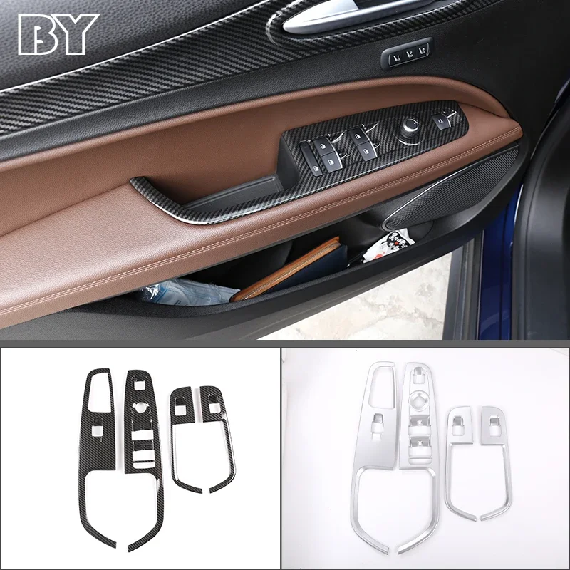 For Alfa Romeo Stelvio 2017-2020  Car Interior Carbon Fiber Window Lift Button Frame Cover Trim  Accessories Left Hand Driving
