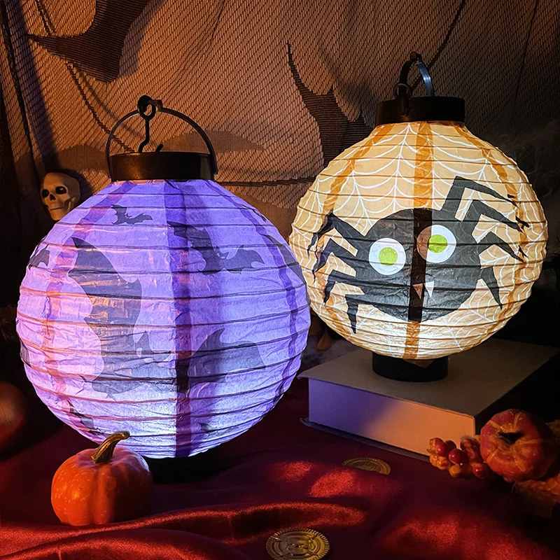 Halloween Paper Lantern LED Pumpkin Bat Skeleton Lantern Hanging Pendant Light Happy Halloween Party Decoration For Home Outdoor