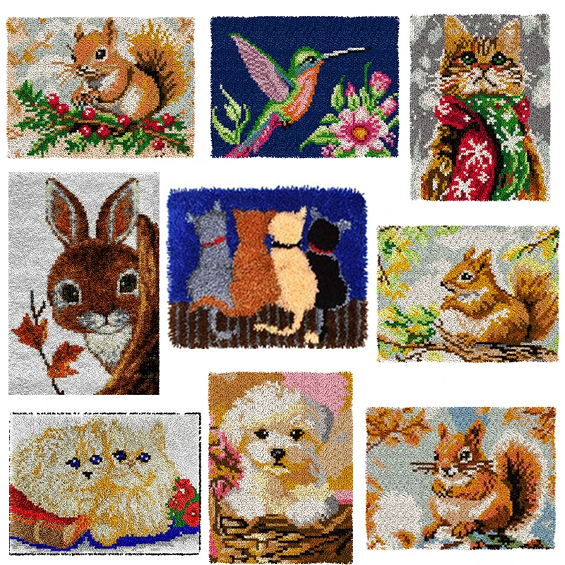 

Крючок-защелка с рисунком животных, подушка для вышивания, завязанный стежок, сегментный набор для вышивания, ручные крючки, вязаный ковер, крючок-защелка, наборы ковров