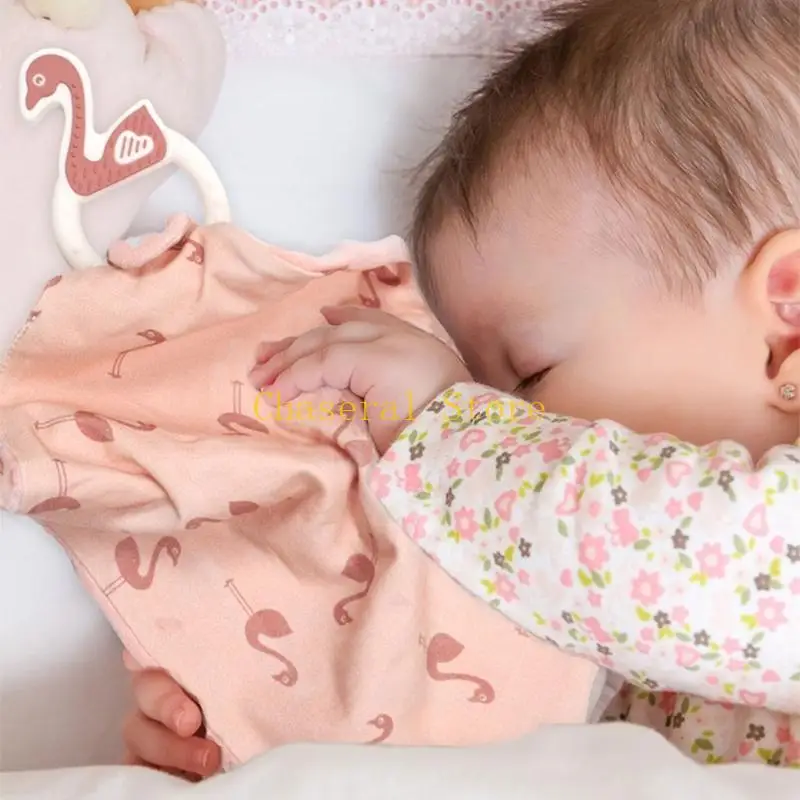 E7CE Cotton Baby Soothe Appease Towel with Silicone Teether Baby Stuff for Kids