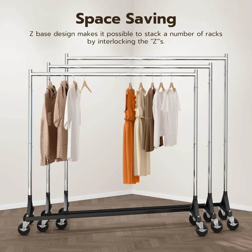 Commercial Z Base Garment Rack Hold 500LBS Heavy Duty Clothing Rack Adjustable Rolling Clothes Rack for Hanging Clothes