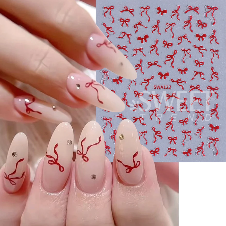 4/8 Stuks Strik Lint Nagelstickers Mini Kawaii Kant Strikje Ontwerp Zelfklevende Nail Art Decals Diy manicure Benodigdheden Decor