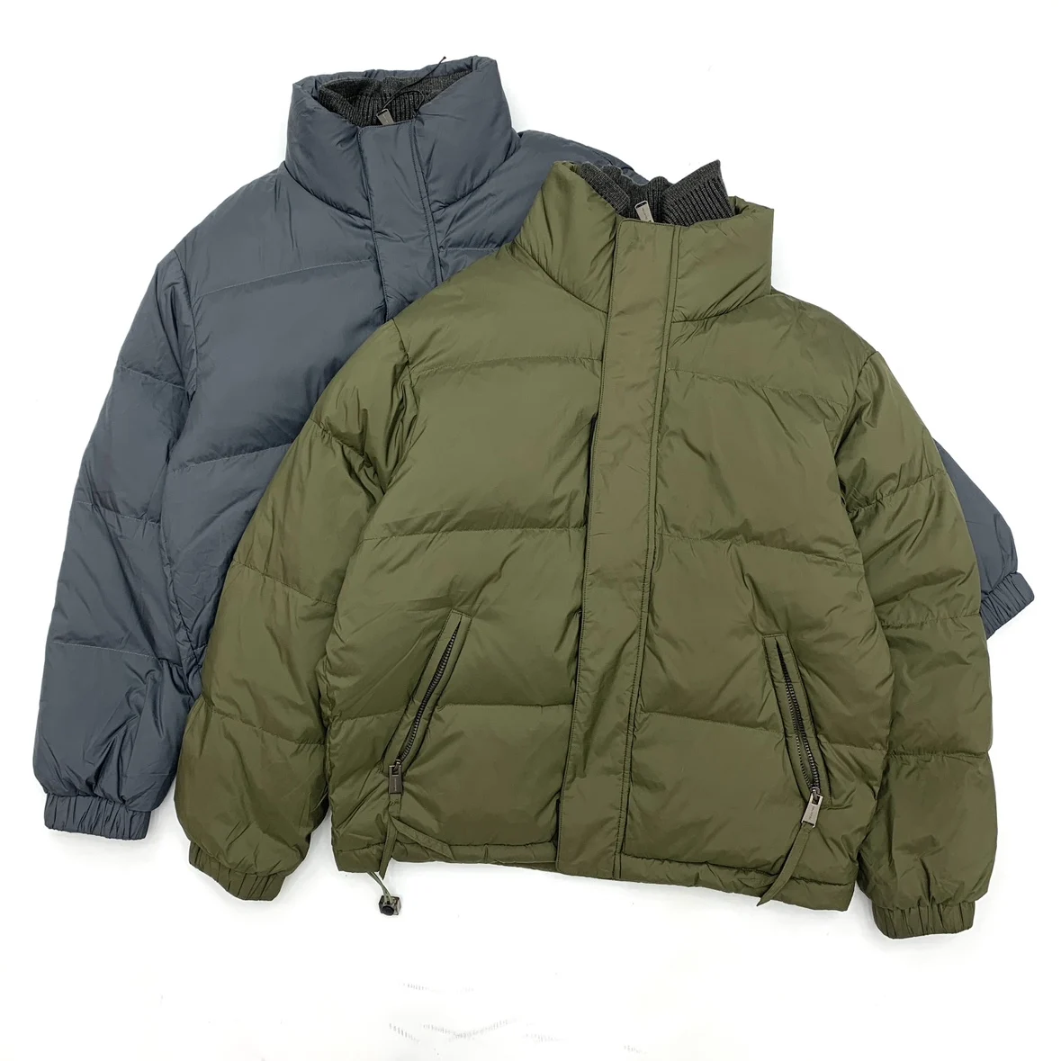 

Men's Knitted Splicing Down Jacket Winter Stand up Collar Fake Two Pieces Puff Coat American Casual Fashion Retro Thicken Jacket