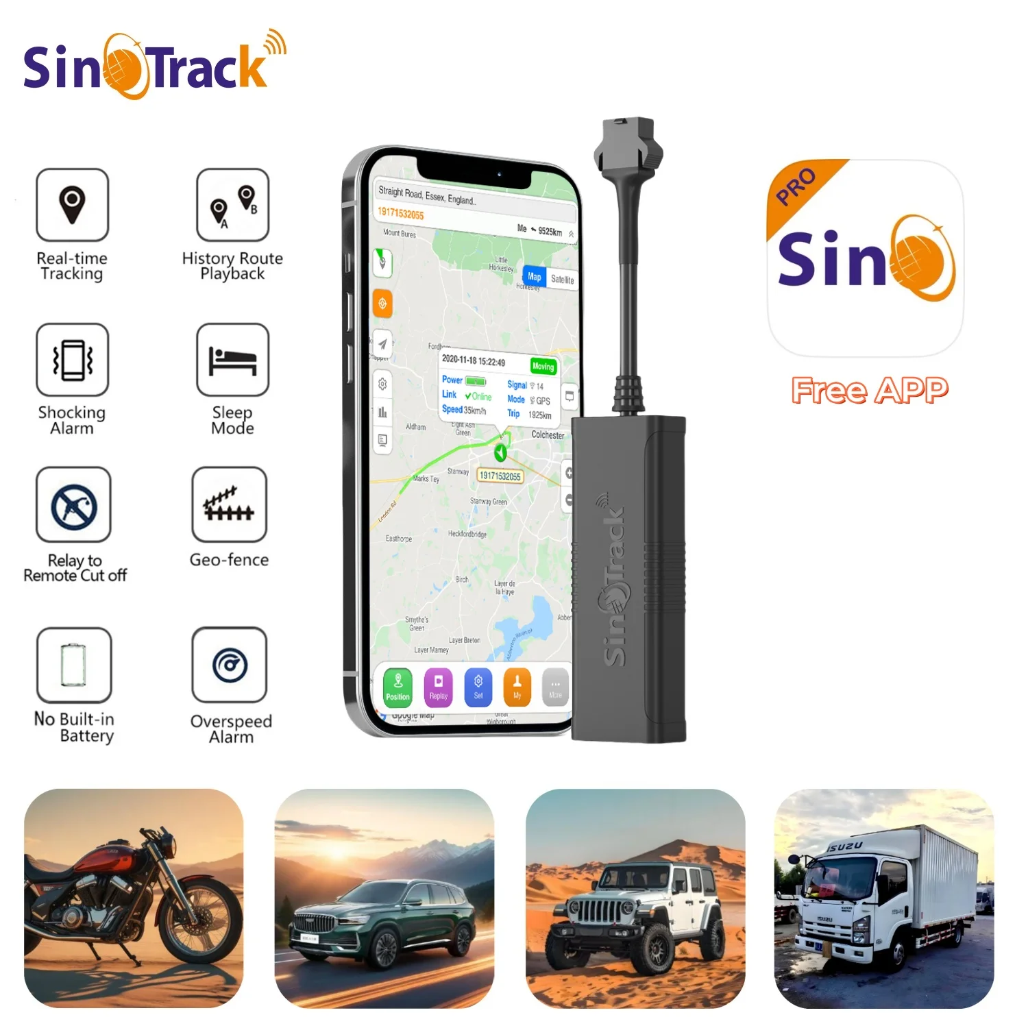 SinoTrack Mini rastreador GPS GSM ST-901M para motocicleta de coche con aplicación Web gratuita de vehículo