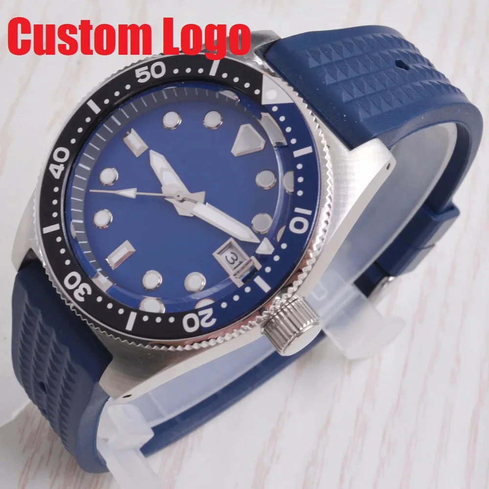 

40MM NH35 Movement Sterile Blue Dial Rubber Strap Sapphire Glass Luminous Automatic Men Mechanical Watch