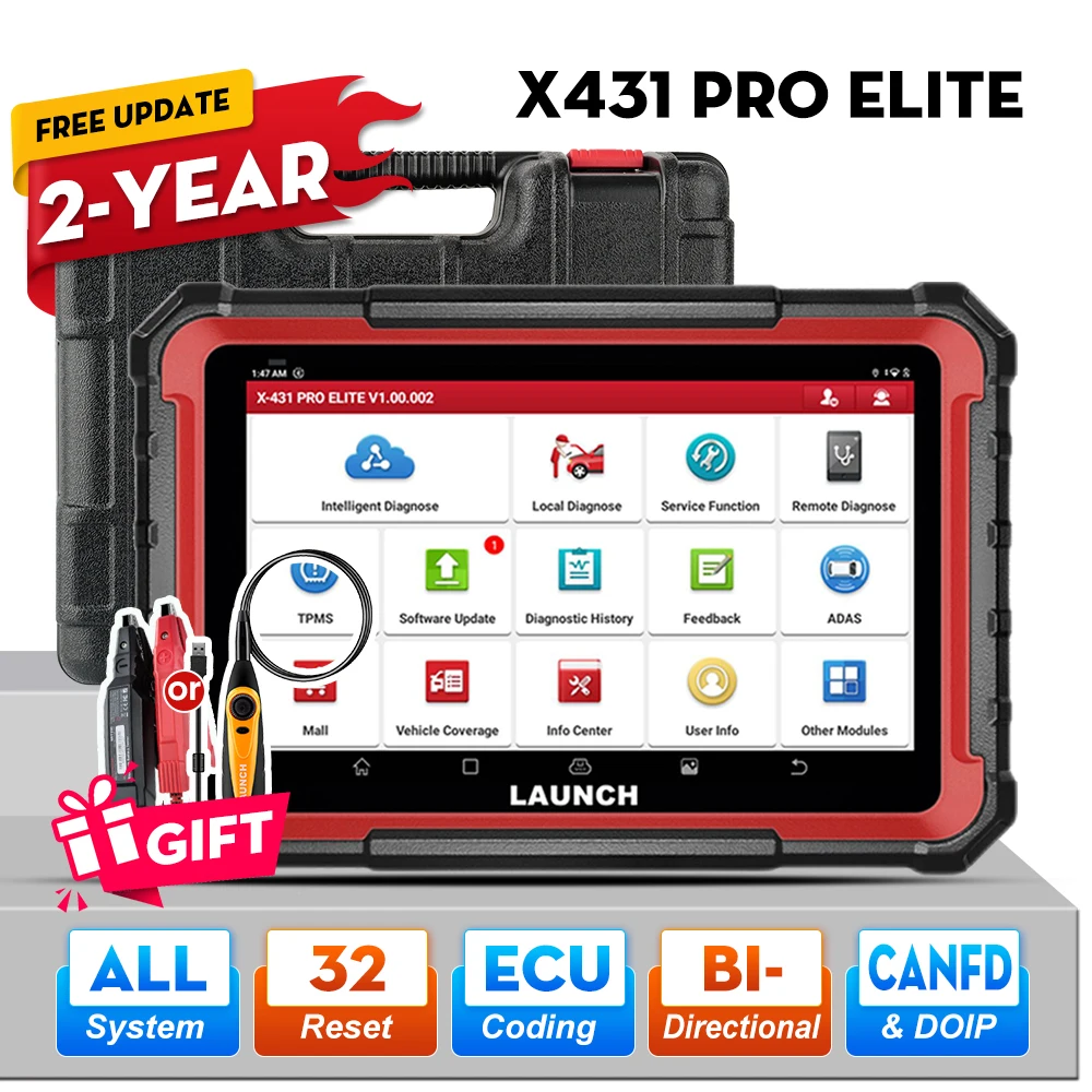 LAUNCH X431 PRO ELITE 8' inch OE-Level Full System 32+ Reset Diagnostic Tools CAN FD DOIP ECU Coding Bidirectional Autoscan Tool