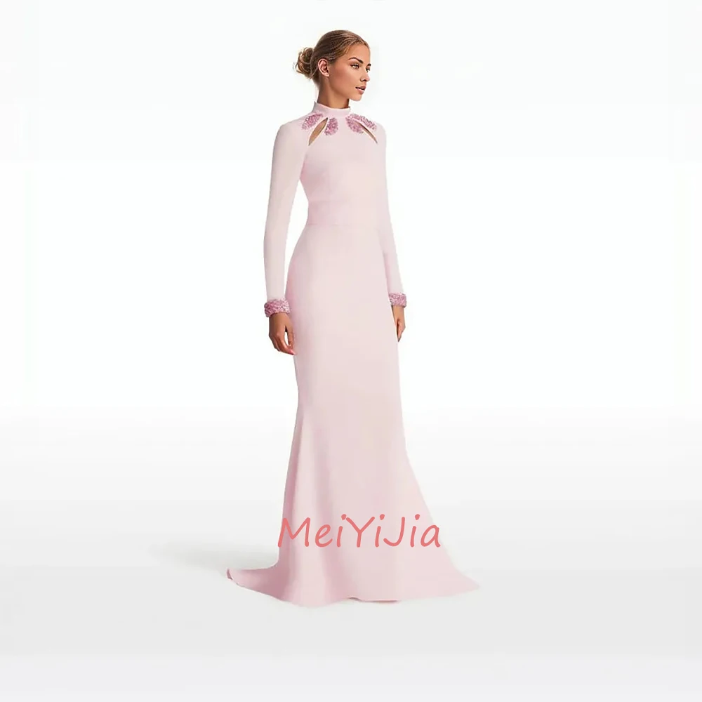 MeiYiJia High-Neck Simple Floor-Length Sash Mermaid Beaded Zipper Up Saudi Arabia Sexy Evening Birthday Club Outfits Summer 2024