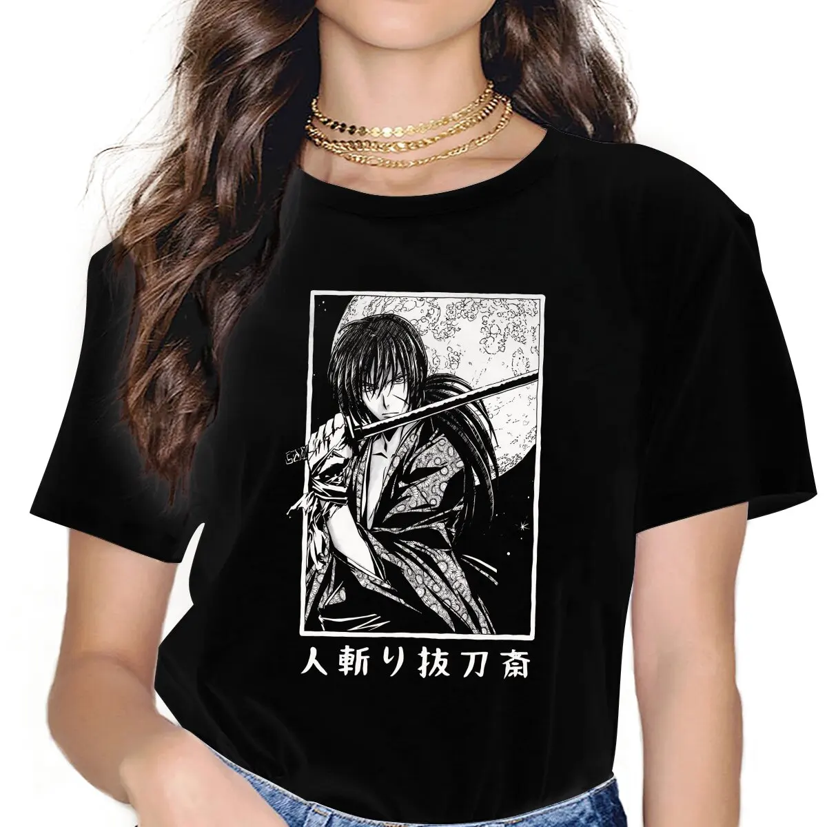 Novelty Kenshin Battousai The Manslayer Classic T-Shirt for Women Round Collar T Shirts Rurouni Kenshin Manga Short Sleeve