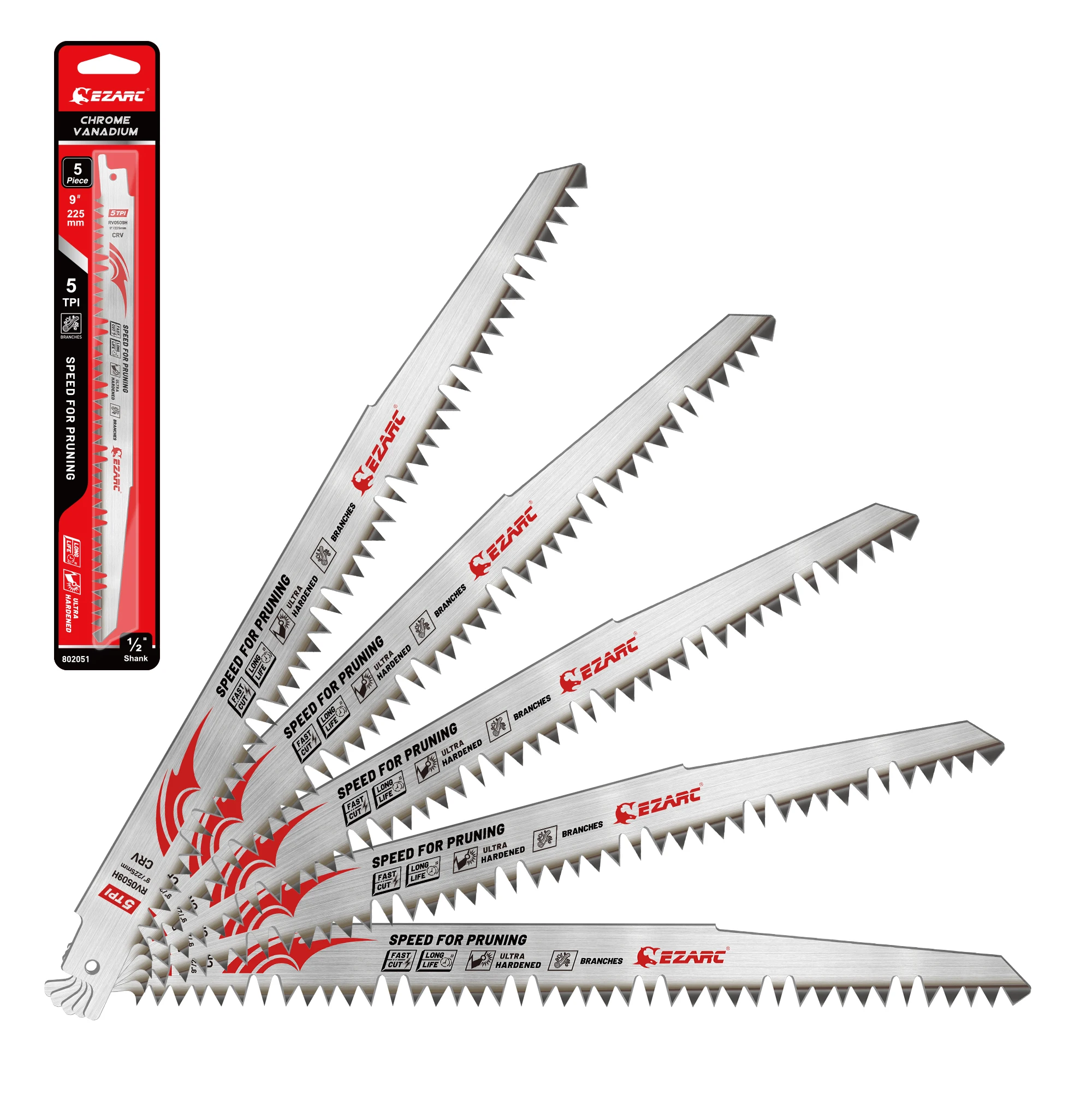 EZARC Reciprocating Saw Blades 9'' , Wood Pruning Saw Blades 5/10PCS, Fleam Ground Teeth Pruning Blades for Cutting Trimming