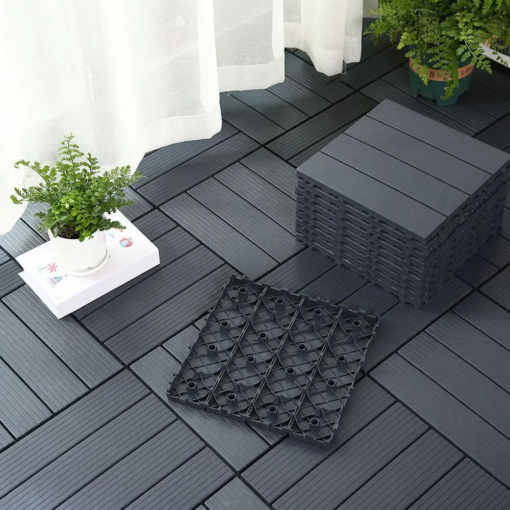 Garden Interlocking Floor Tiles Portable Plastic Decking Easy Setup Flooring For Balcony Patio Yard Wood Grain Surface