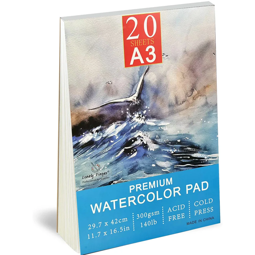 وسادة ورق ألوان مائية A5/A4/A3، 140 رطل/300 جرامًا للمتر المربع، 20 ورقة، مضغوطة على البارد، خالية من الأحماض، ورق رسم فني للرسم بالألوان المائية #1
