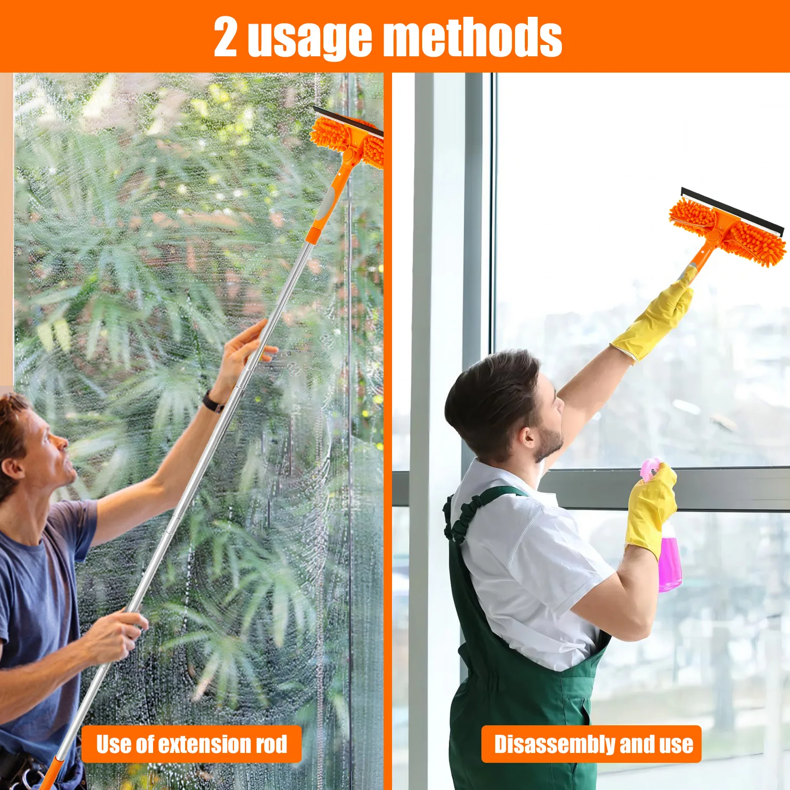 Window Cleaning Squeegee Kit Professional Multifunctional Window Squeegee with 2 Cleaning Pad Reusable Squeegee Window Cleaner