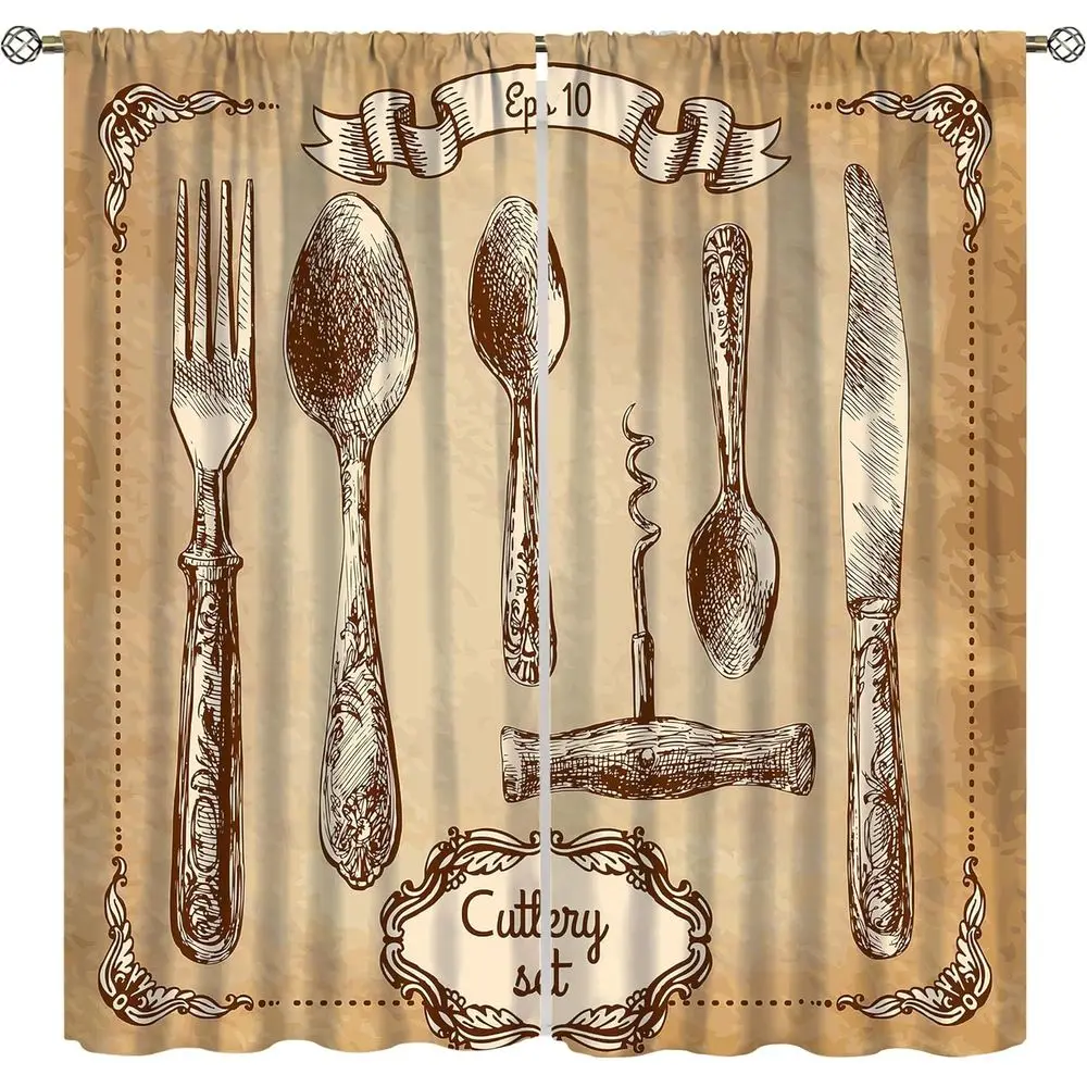 

Vintage Rustic Hand-Painted 63 W x 63 L Rod Pocket Window Curtains for Kitchen, Dining, Living Room, and Bedroom