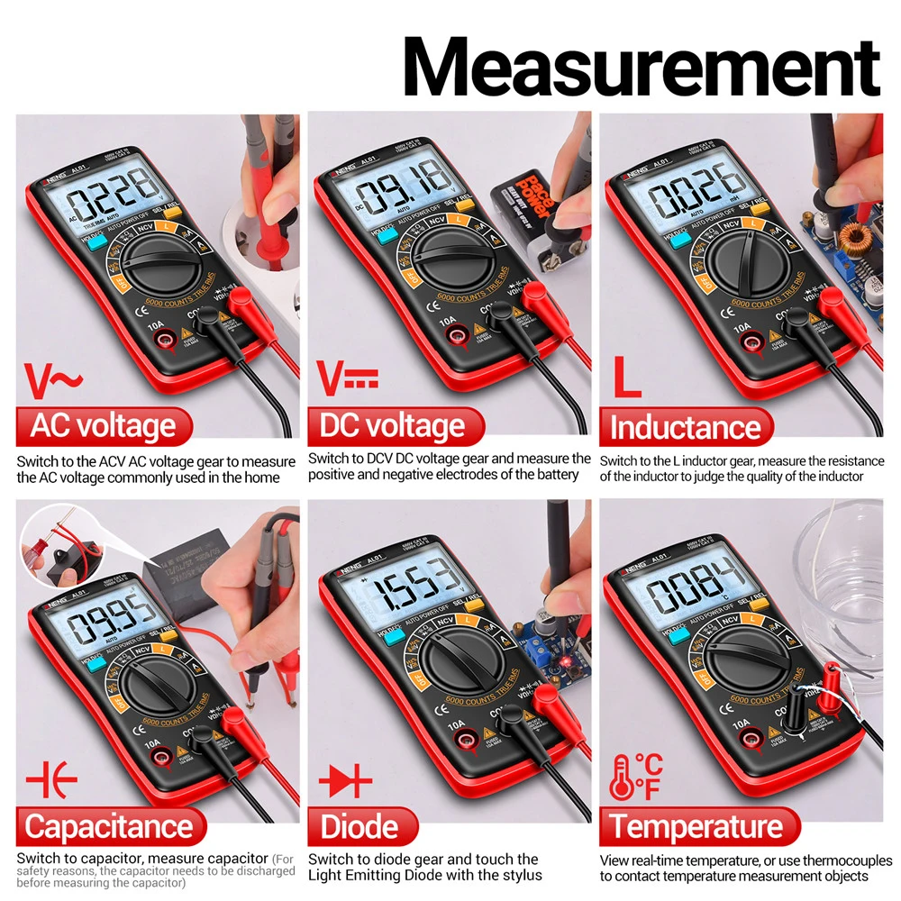 ANENG AL01L Multimeter NCV Voltage Current Resistance Capacitance Thermometer High Precision Electrical Tester