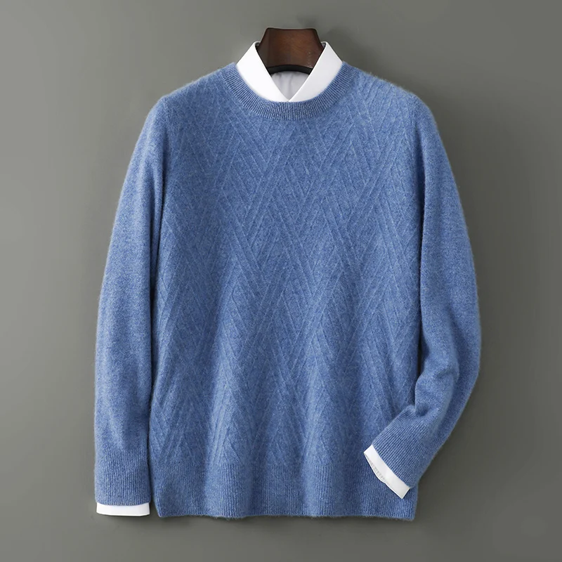 100% 메리노 울 스웨터 남성용 라운드 넥 니트 후디 2025 가을/겨울 신상 캐시미어 유사 스웨터 다용도 기본 남성복