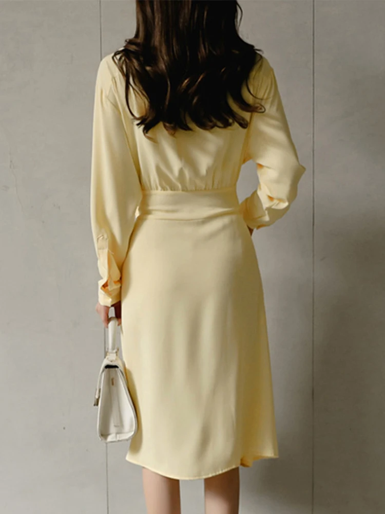 Korean 2 Piece Outfits Elegant Women Temperament Casual Shirt Wrap Slit Mini Dress Street Beach Midi Skirt Mujer Femme Slim Sets