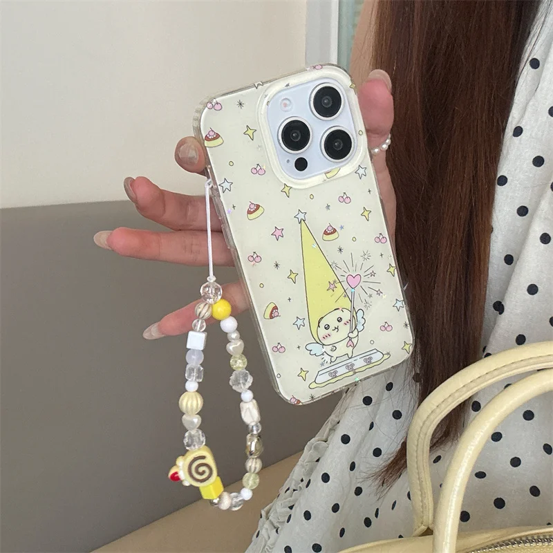 Kawaii Cartoon Animal Star Telefoonhoesje voor iPhone 16 Pro 15 14 13 Pro Max Achterkant met ketting Schokbestendig Leuke beschermende hoesjes