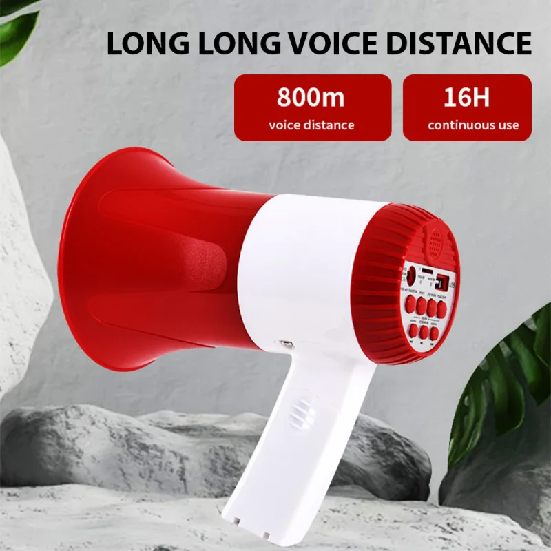 Megaphone Speaker 50W Power Portable Bullhorn Megaphone Voice Siren/Alarm Volume Control TF Card BT Alarm Megaphone Amplifier