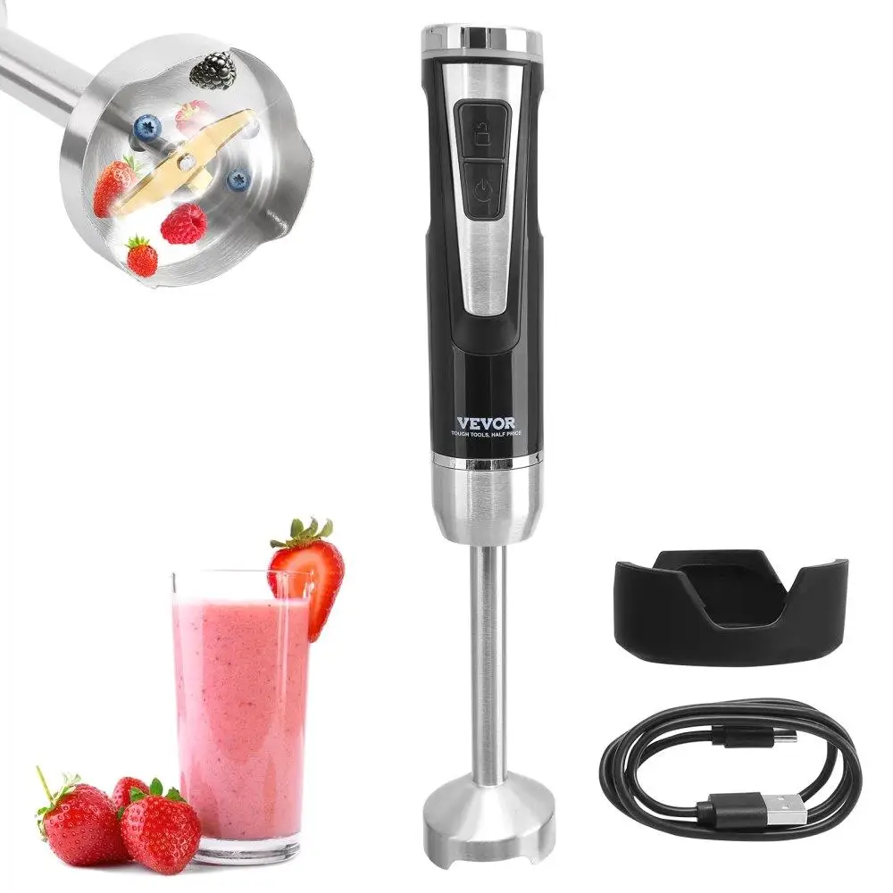 

200W 8 Heavy Duty Stainless Steel Blade Copper Motor USB Charging Cable Multi-Purpose Easy Black Stick Blender