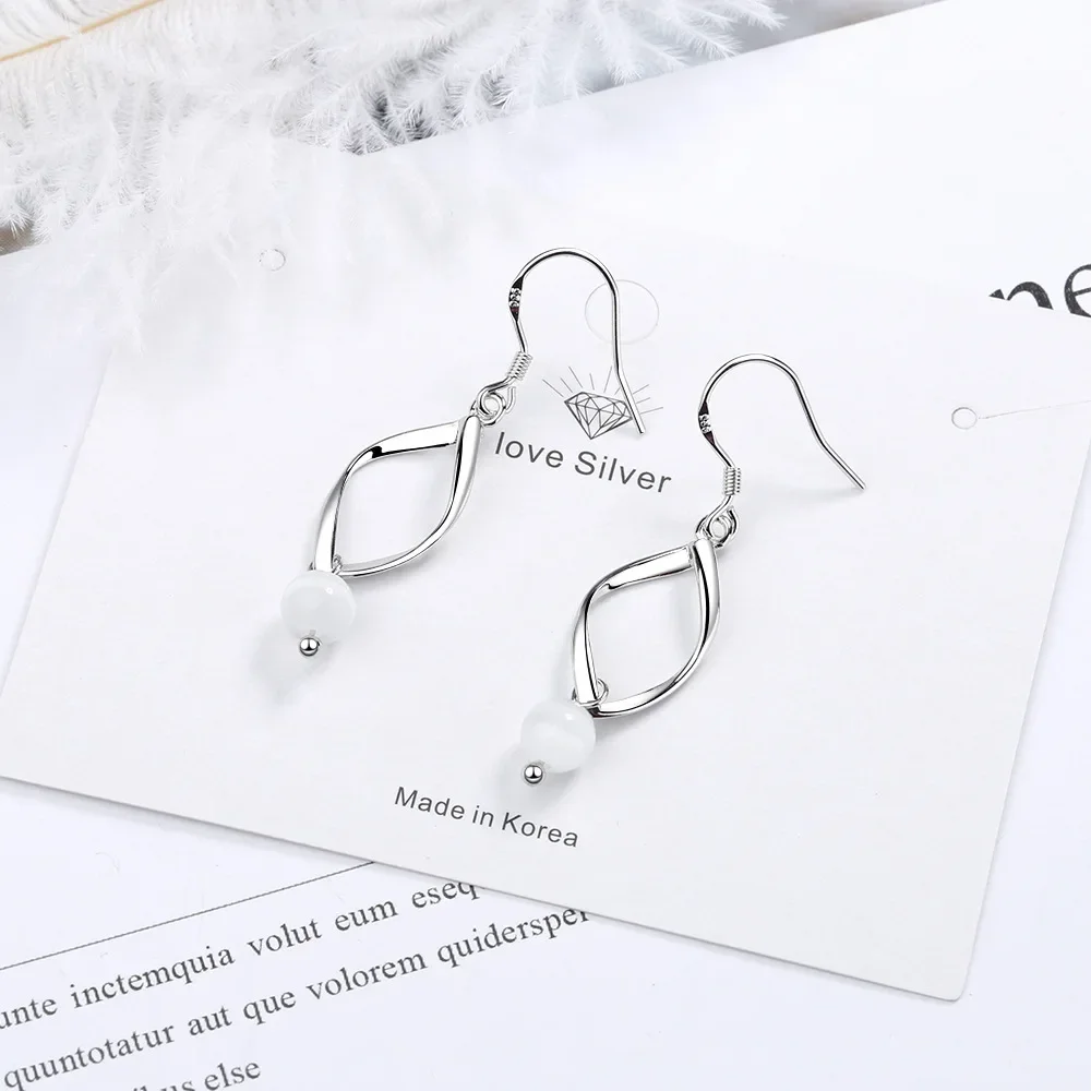 925 Sterling Zilver Koreaanse Eenvoudige Lange Twist Kwast Opaal Oorbellen Voor Vrouwen Kinderen Huwelijksfeest Sieraden Cadeau Vrouwelijke Pendientes