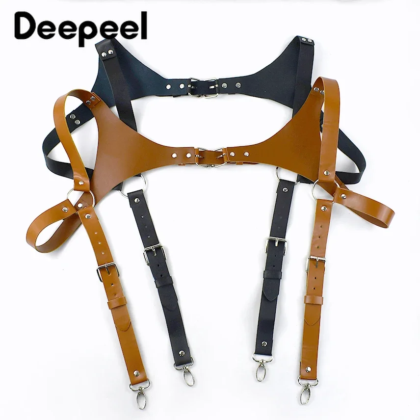 Deepeel 120cm Men's Vintage Suspender 2 Clips Faux Leather Shoulder Belt Adjustable Adult Suspenders for Jeans Pants Accessories