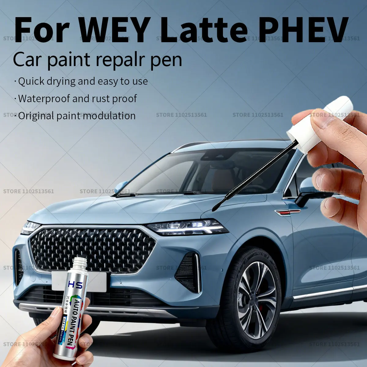 

Ручка для ремонта автомобильной краски для WEY Latte PHEV Touch Up, средство для удаления царапин, сделай сам, автоаксессуары, синий, 7 лет, серый, зеленый, 111, серебристый, белый, черный